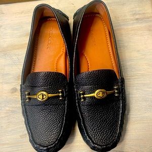 Coach black driving shoes with brass buckle